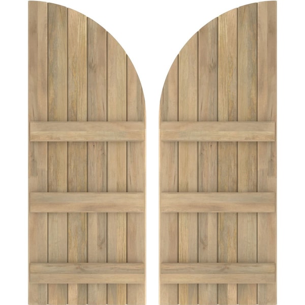 Ekena Millwork Americraft 6-Board (3 Batten) Wood Joined Board-n-Batten Shutters w/ Arch Top, ARW401BQ621X77UNH, PR ARW401BQ621X77UNH - main